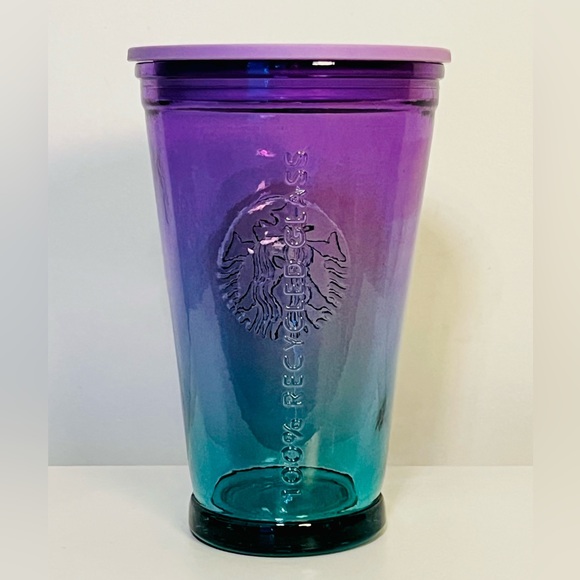 Starbucks Ombre Purple Green Recycled Glass Tumbler With Lid - Picture 2 of 4